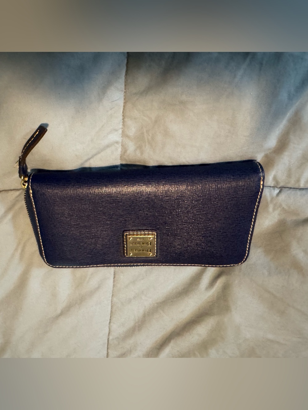 Dooney & Bourke Navy Saffiano Zip-Around Continental Wallet with Gold Plaque
